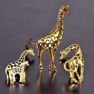 Vintage Giraffe Brooch Lot Bob Mackie Signed 3.5” + 2 Gold Tone Animal Pins